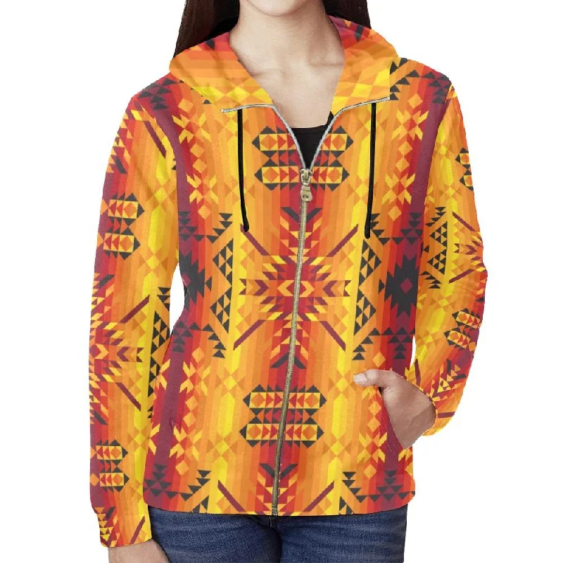 Desert Geo Yellow Red Full Zip Hoodie for Women