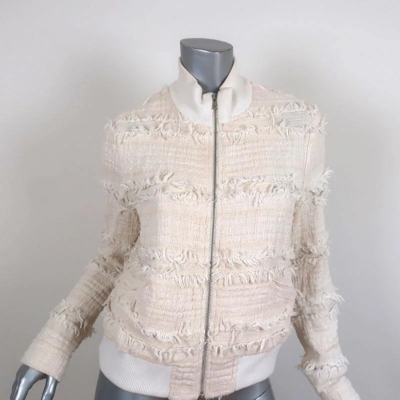 A.L.C. Bomber Jacket Judd Cream Fringe Tweed Size 8