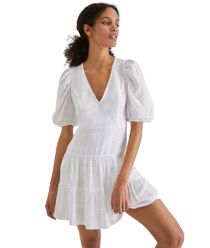 French Connection Women's Solid Birch Puff Sleeve Mini Dress, Summer White