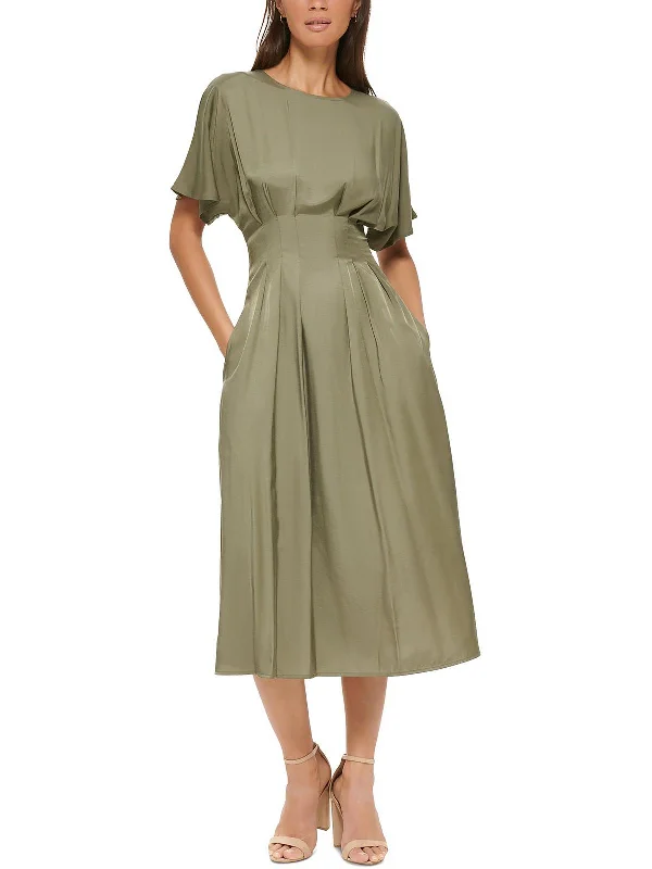 Womens Smocked Calf Midi Dress