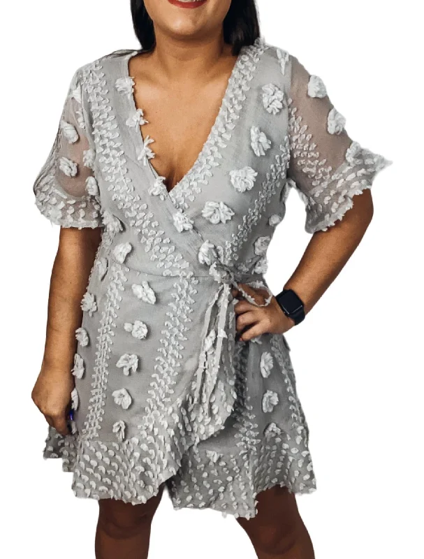 Swiss Dot Wrap Dress In Grey