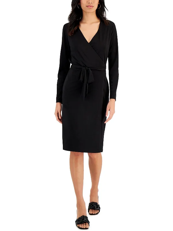 Womens Belted Midi Wrap Dress