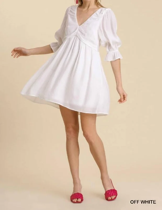 3/4 Puff Sleeve Dress In Off White