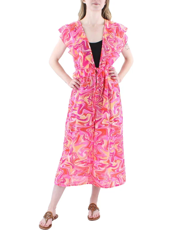 Womens Ruffled Long Wrap Dress