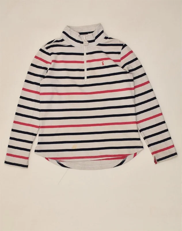 JOULES Womens Zip Neck Sweatshirt Jumper UK 10 Small White Striped Cotton