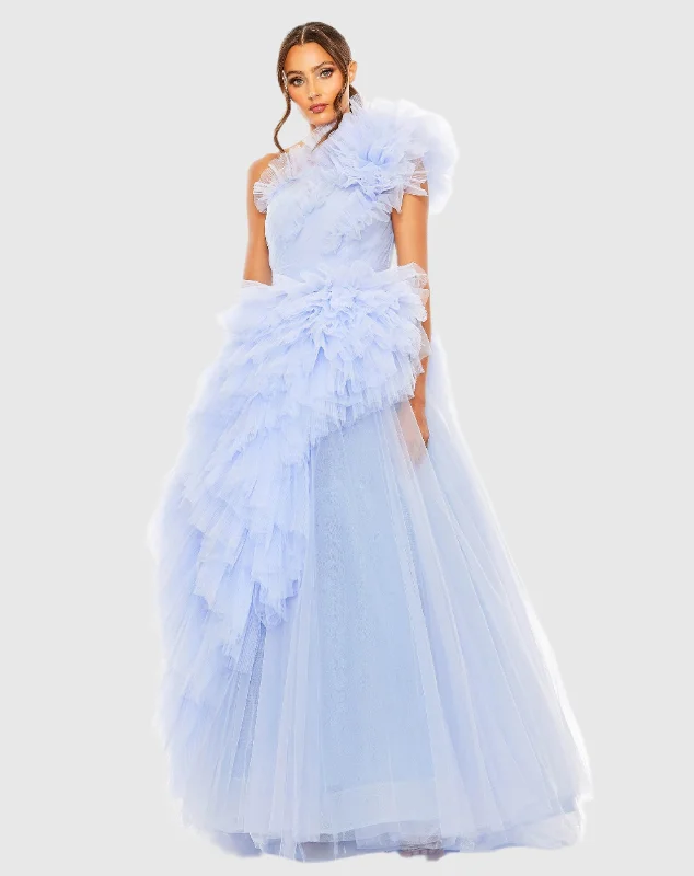 Tulle Ruffled One Shoulder Gown - FINAL SALE