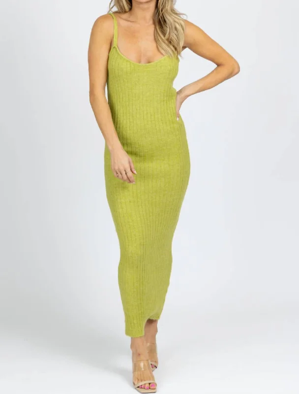 Bright Ribbed Sweater Midi Dress In Green