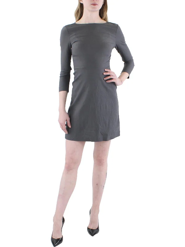 Womens Zippered Wrists Wide Neck Fit & Flare Dress