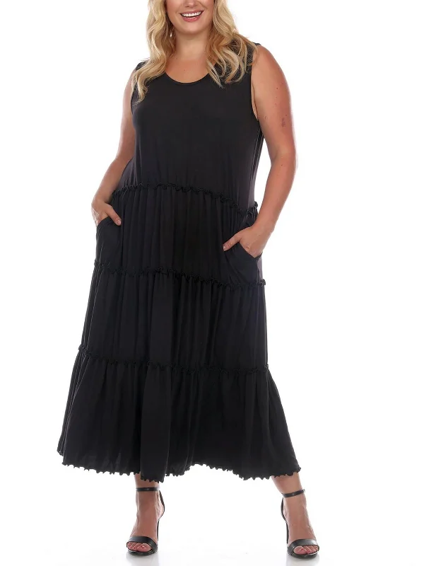 Plus Womens Knit Sleeveless Maxi Dress