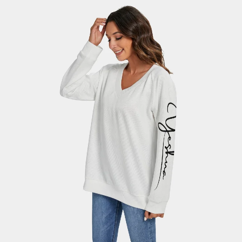 YESHUA White Long Sleeve V Neck Knitted Sweater