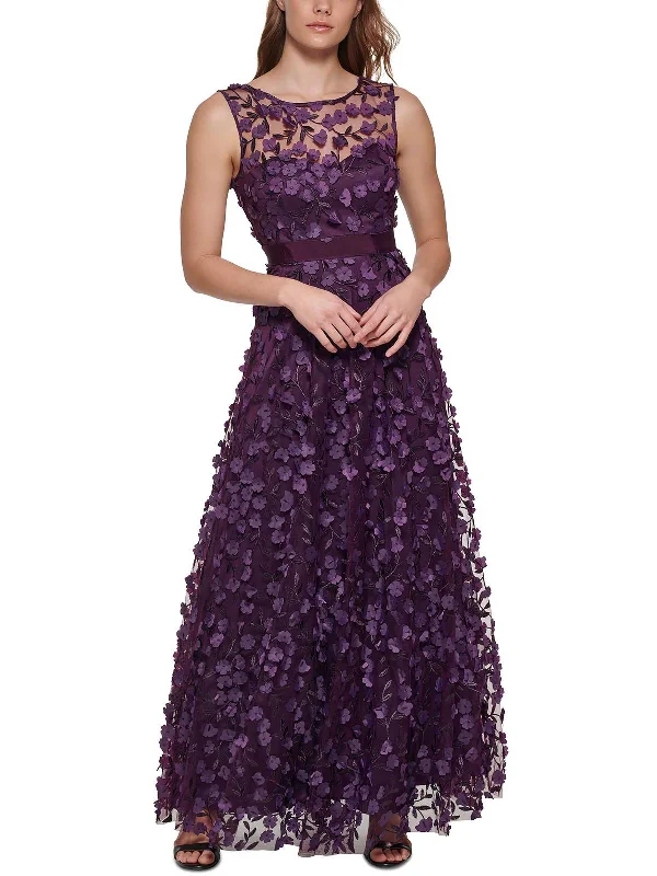 Petites Womens Floral Long Evening Dress