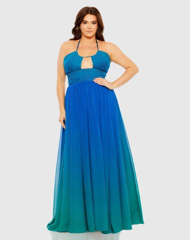 Halter Ruched Ombre Gown (Plus)