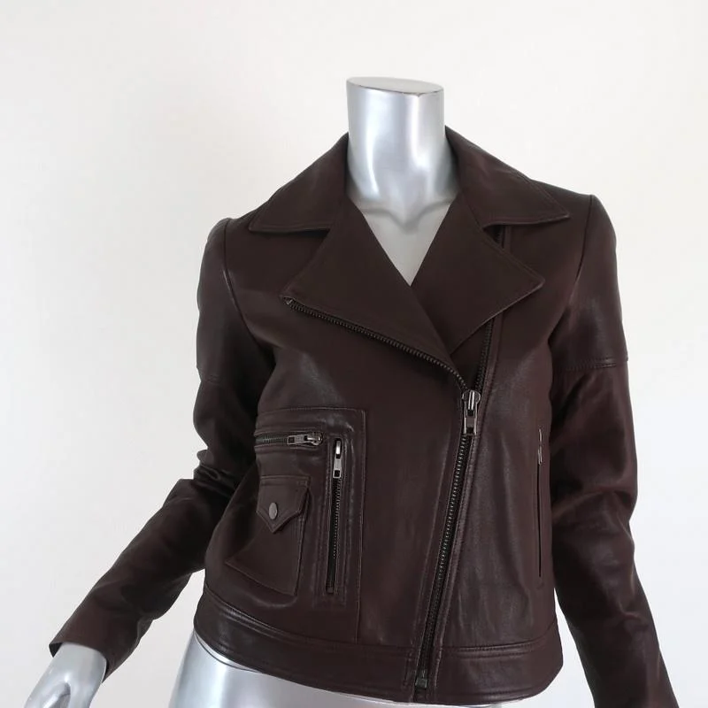 Theory Leather Motorcycle Jacket Pavati Dark Brown Size 2 Biker Jacket