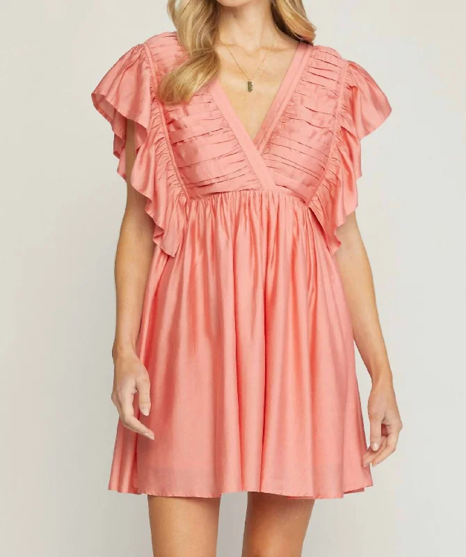 Flutter Sleeve Mini Dress In Papaya