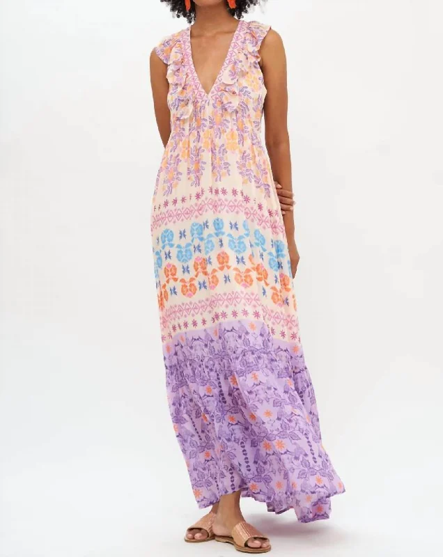 Ruffle V-Neck Maxi In Lilac Paradiso