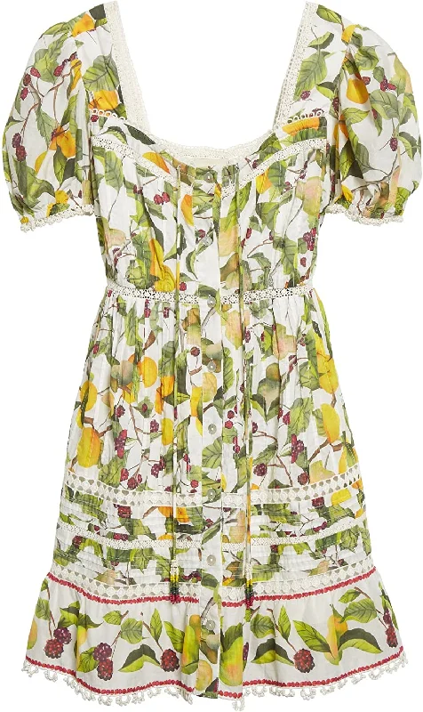 Farm Rio Women Fruit Orchard Puff Sleeve Cotton Mini Dress