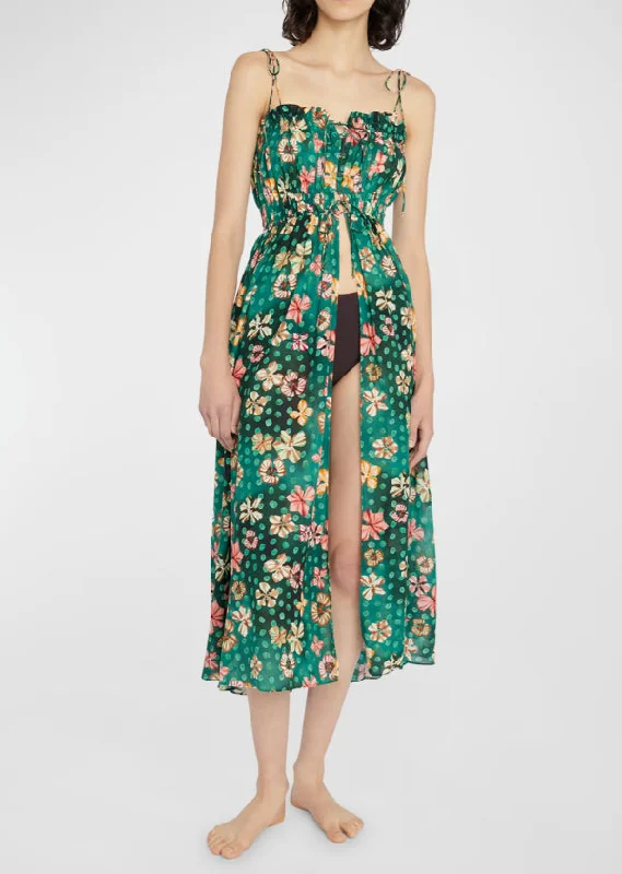 Ulla Johnson Women's Asli Veridian Green Floral Silk Coverup Dress