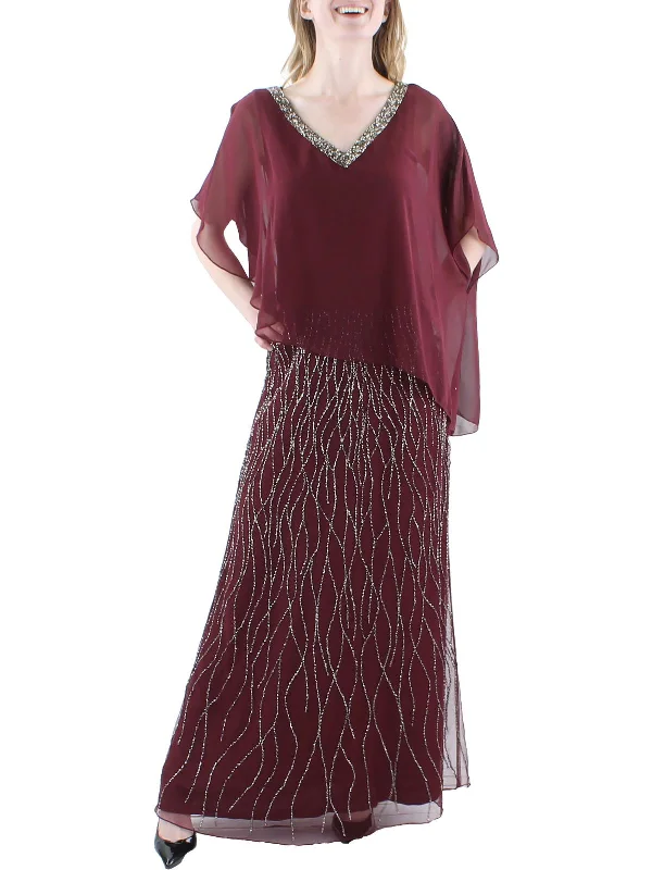 Womens Drapey Long Evening Dress