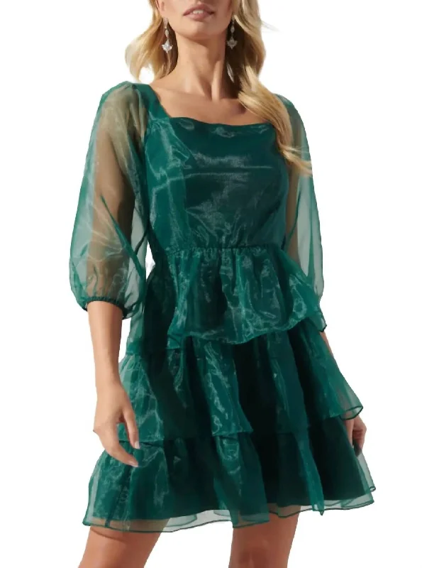 Leah Organza Dress In Emerald