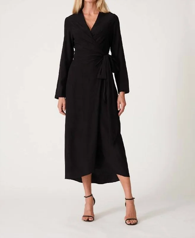 Anais Midi Wrap Dress In Black