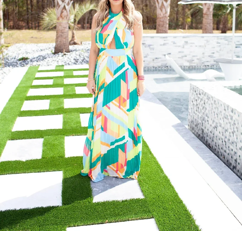 Eden Pleated Maxi Dress In Multi