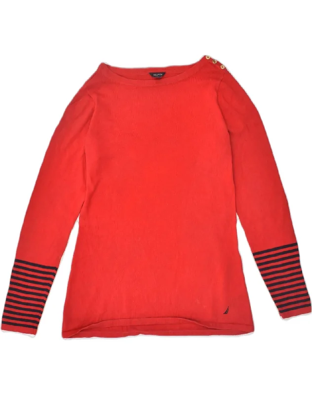 NAUTICA Womens Boat Neck Jumper Sweater UK 14 Medium Red Cotton