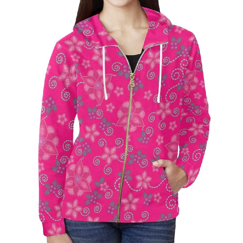 Berry Picking Pink Full Zip Hoodie for Women