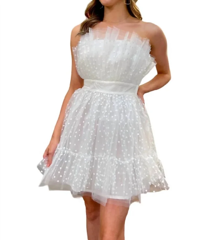 Strapless Organza Mini Dress In White