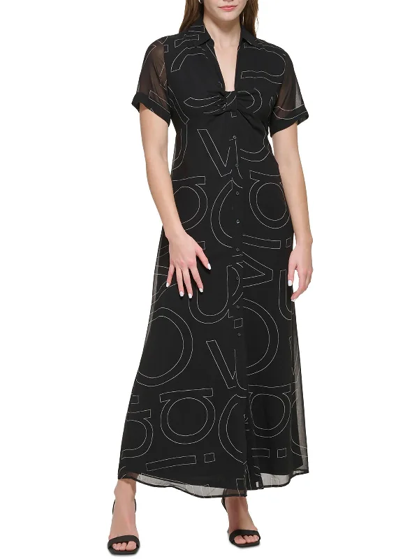 Womens Chiffon Pinted Shirtdress