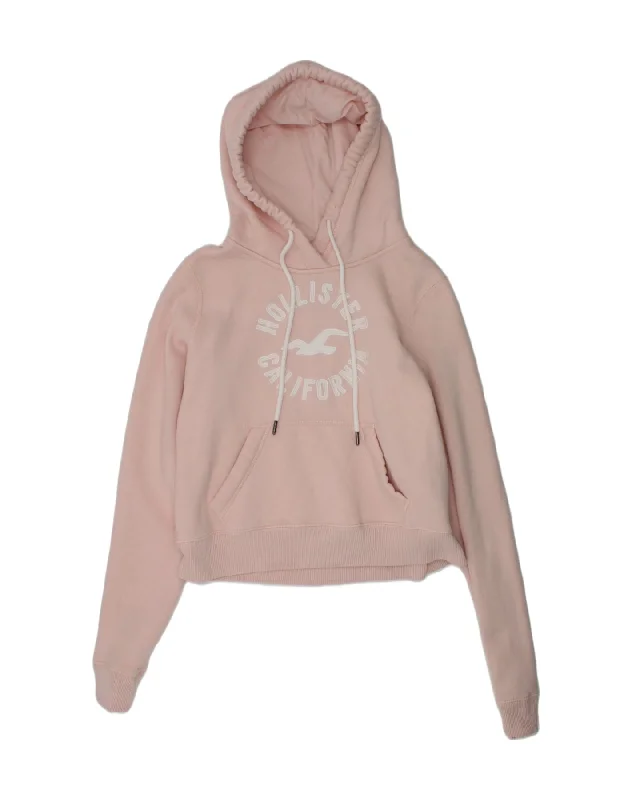 HOLLISTER Womens Oversized Graphic Hoodie Jumper UK 6 XS Pink Cotton