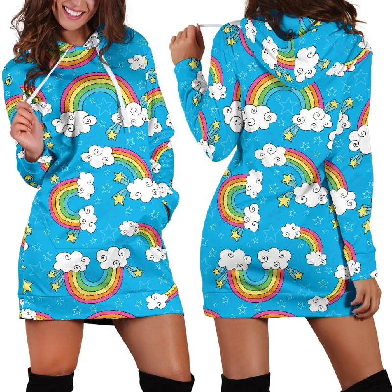 Rainbows Sky Clouds Pattern Women'S Hoodie Dress