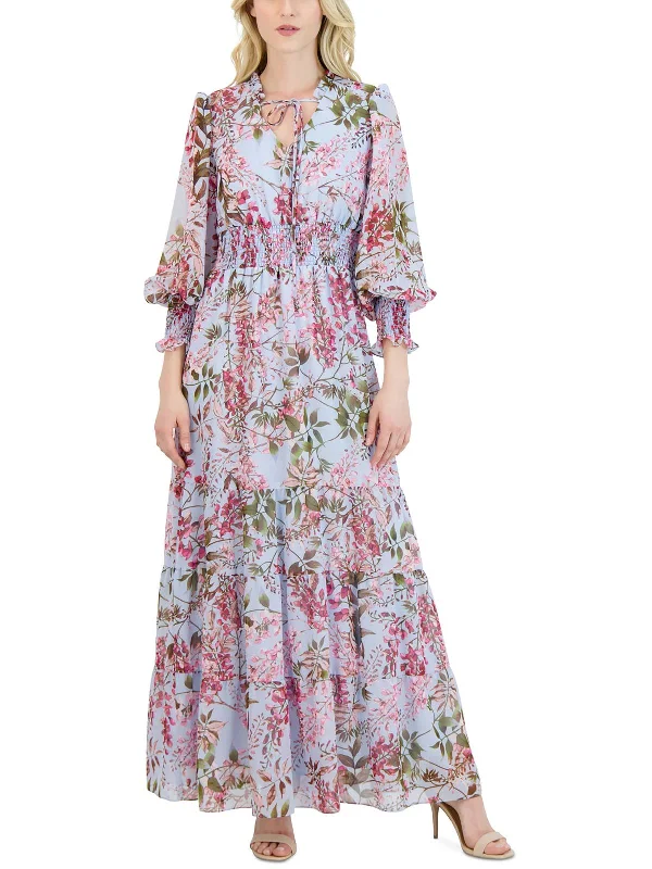 Womens Chiffon Floral Maxi Dress