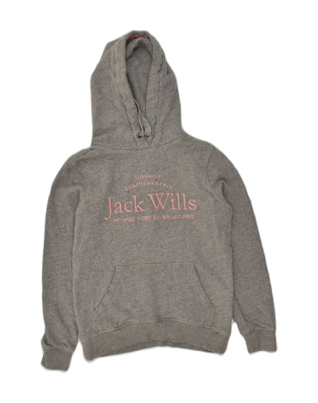 JACK WILLS Womens Oversized Graphic Hoodie Jumper UK 6 XS Grey Cotton