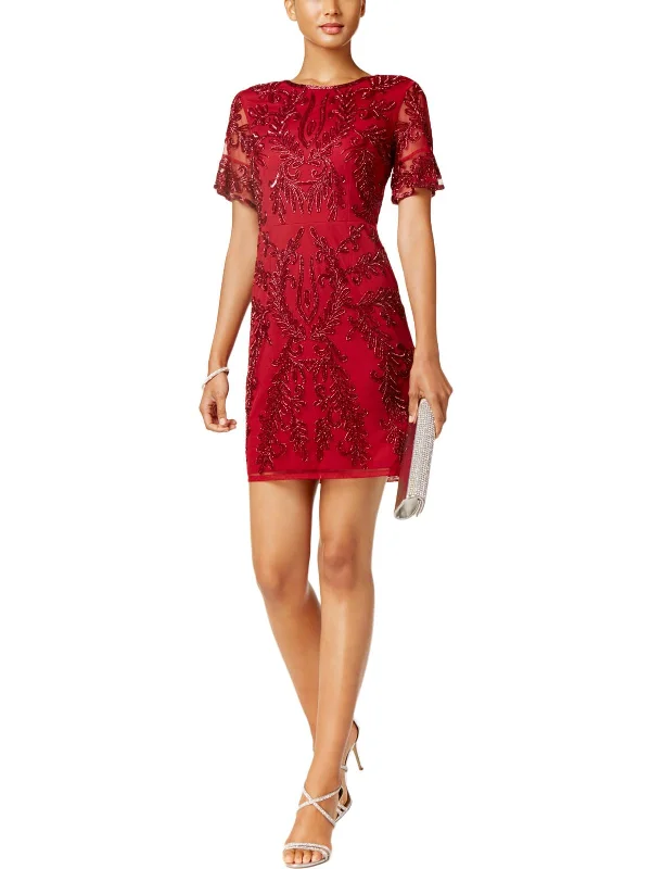 Petites Womens Sequined Special Occasion Cocktail Dress