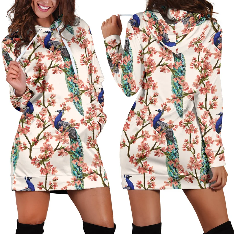 Peacock Tropical Flower Pattern Women'S Hoodie Dress