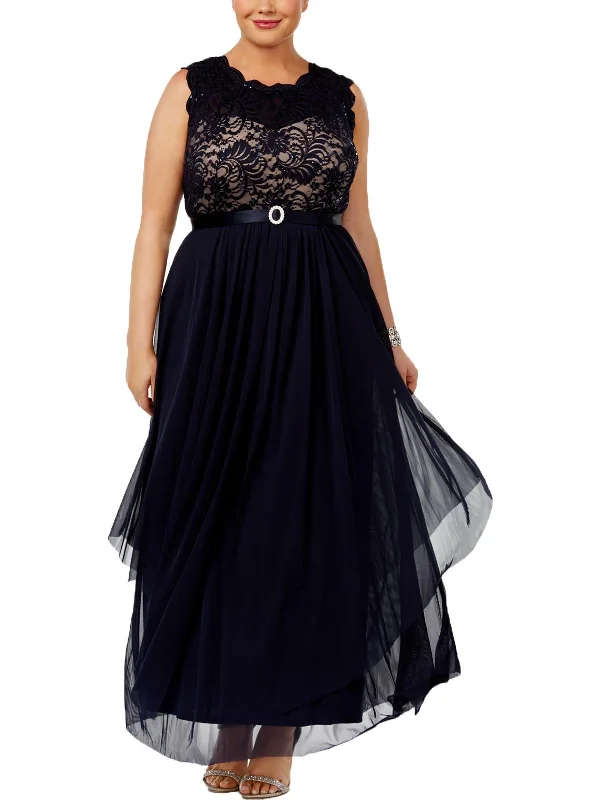 Plus Womens Embroidered Long Evening Dress