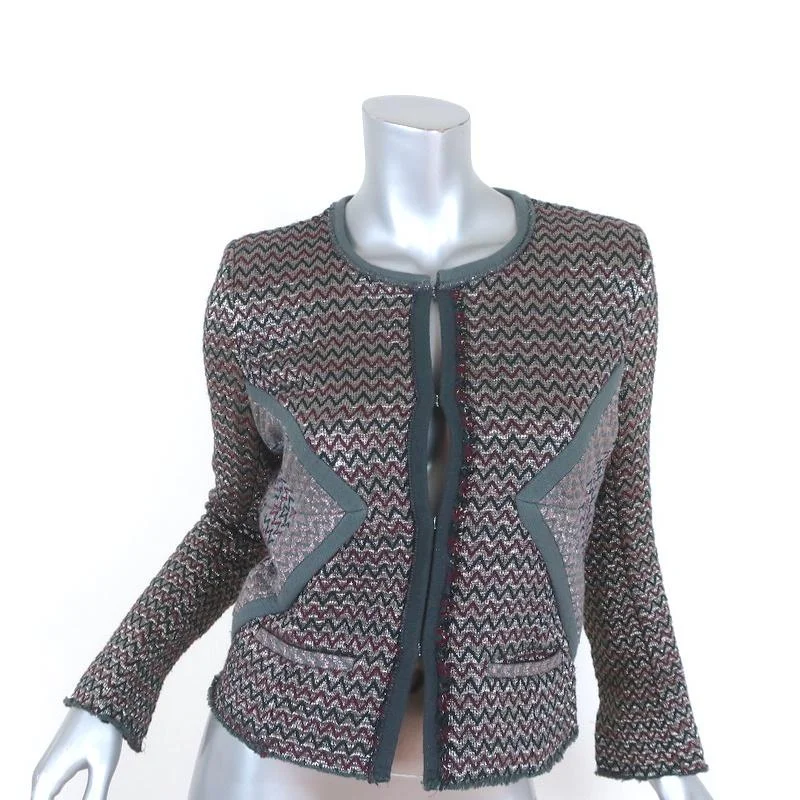 Isabel Marant Jacket Peru Silver Metallic Zig Zag Jacquard Size 1