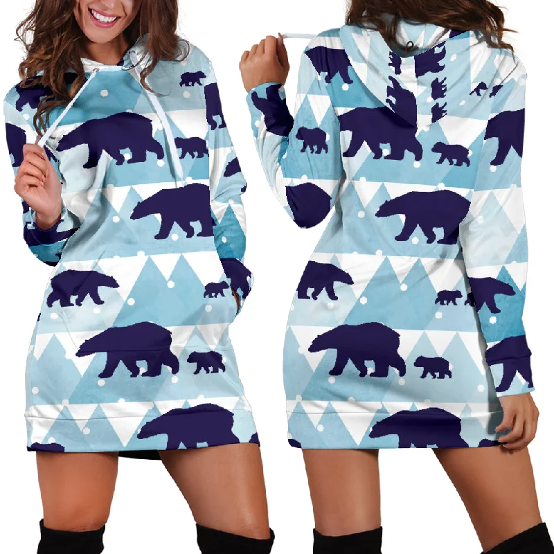 Polar Bear Winter Snow Pattern Women'S Hoodie Dress