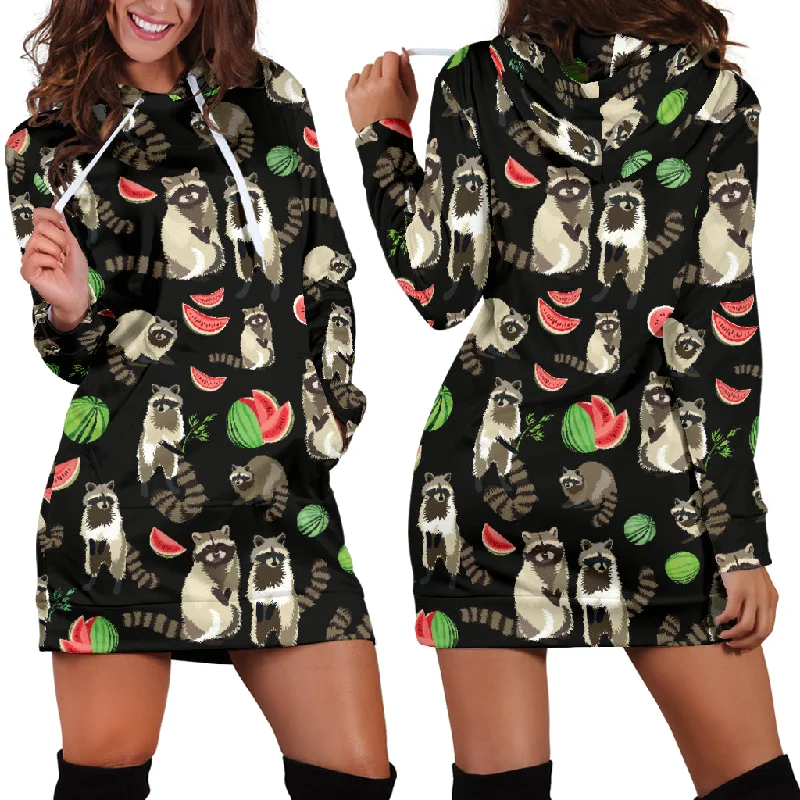 Raccoon Watermelon Pattern Women'S Hoodie Dress