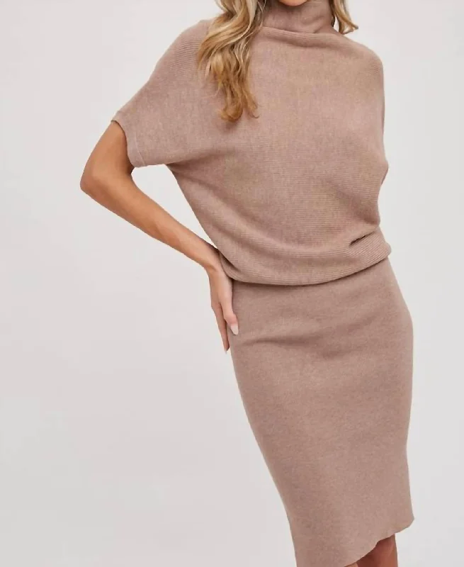 Slouch Neck Sweater Dress In Latte