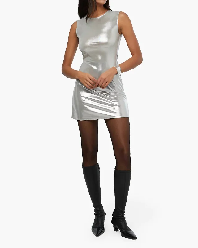 Muscle Tank Mini Dress In Silver