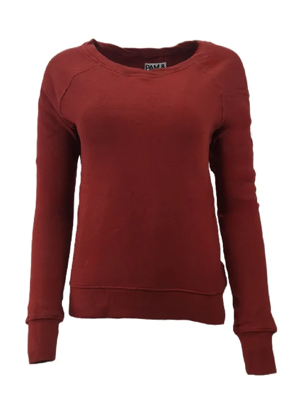 PAM & GELA Women's Red Brick Annie Hi Lo Sweatshirt #B00F Petite X-Small NWT