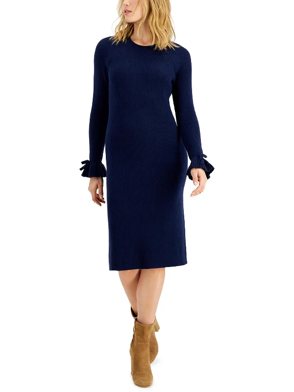 Womens Ribbed Crew Neck Sweatshirt Dress