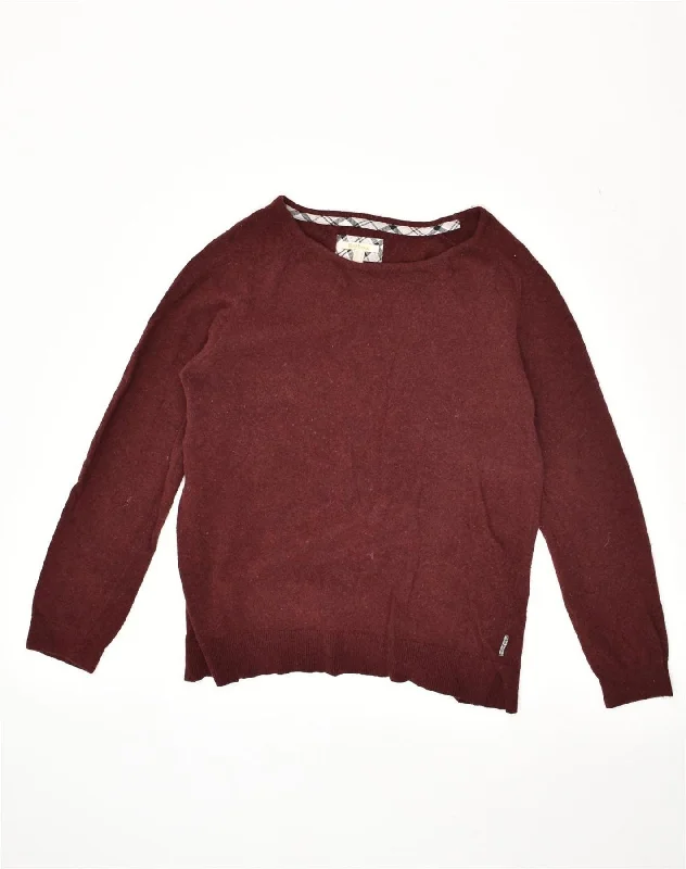 BARBOUR Womens Boat Neck Jumper Sweater UK 14 Large Maroon Wool