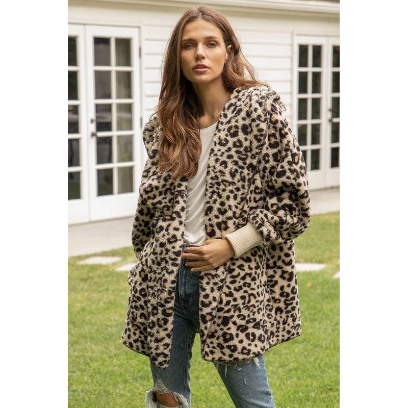 Leopard print fur open jacket