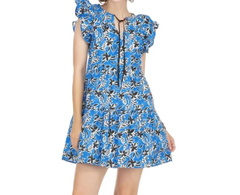 Ruffle Sleeve Cupcake Dress In Blue