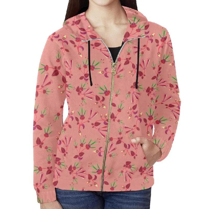 Swift Floral Peach Rouge Remix Full Zip Hoodie for Women