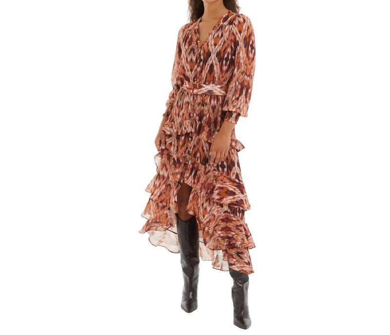 Gemini Dress In Terracotta Ikat Print