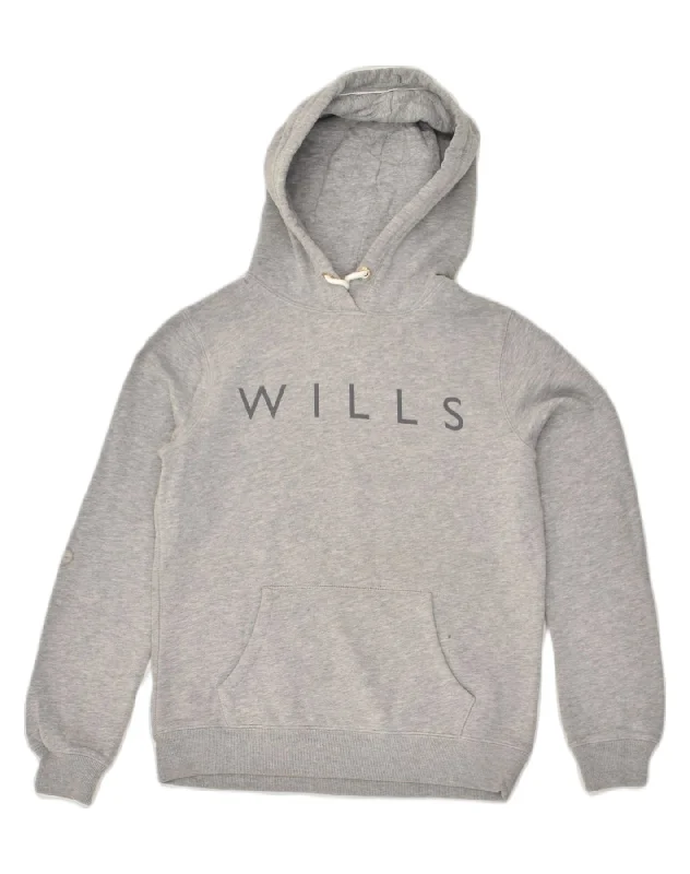 JACK WILLS Womens Graphic Hoodie Jumper UK 10 Small  Grey Cotton