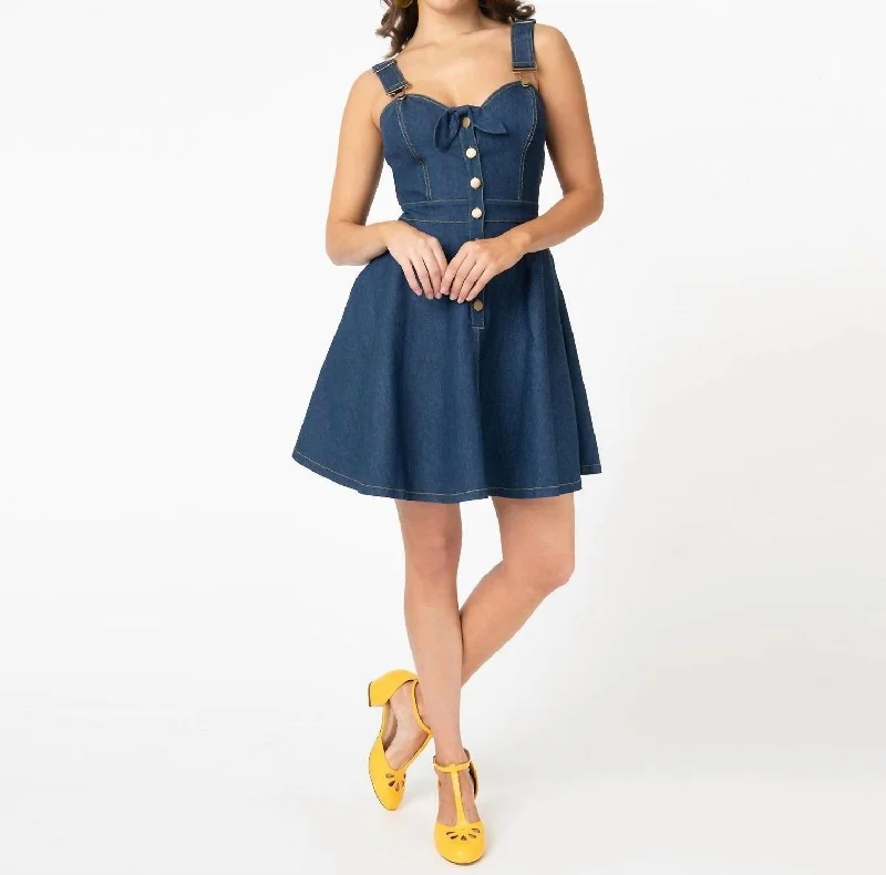 Vaughn Denim Fit And Flare Dress In Blue